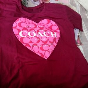 Coach Woman Burgundy T-Shirt with Pink Heart